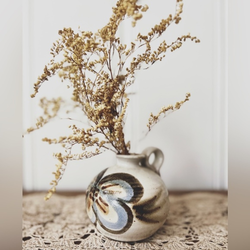 Vintage Handmade Stoneware Flower Vase